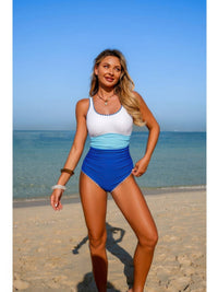 The Santorini Color Block One-Piece – U-neck color block swimsuit, view 5