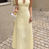 Solid Halter Cross Neck Backless Full Dress