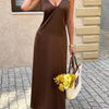 V Neck Backless Sleeveless A Line Long Dress