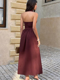 The Whitney Belted Midi – brown collared belted A-line midi dress, view 4