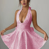 Halter V Neck Back Cross Knot Embroidery Dress
