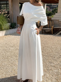 The Athena One-Shoulder Gown – white one-shoulder asymmetrical maxi dress, view 2