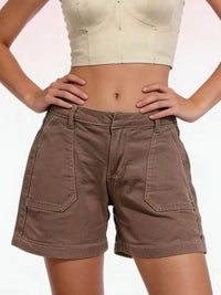 Pocketed Denim Shorts in brown, featuring stylish front pockets and a casual fit, perfect for warm weather.