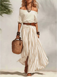 The Bellamy Off-Shoulder Skirt Set – skirt stripe pattern detail