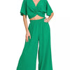 Zenana Woven Airflow Twisted Top & Wide Leg Pants Set