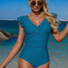 Ruffled Sleeve Ruched One-Piece Swimsuit