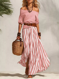 The Bellamy Off-Shoulder Skirt Set – fabric drape and movement