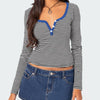 Buttoned Striped Long Sleeve T-Shirt