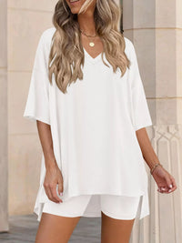 The Willa V-Neck Short Set – loose V-neck tee and matching shorts
