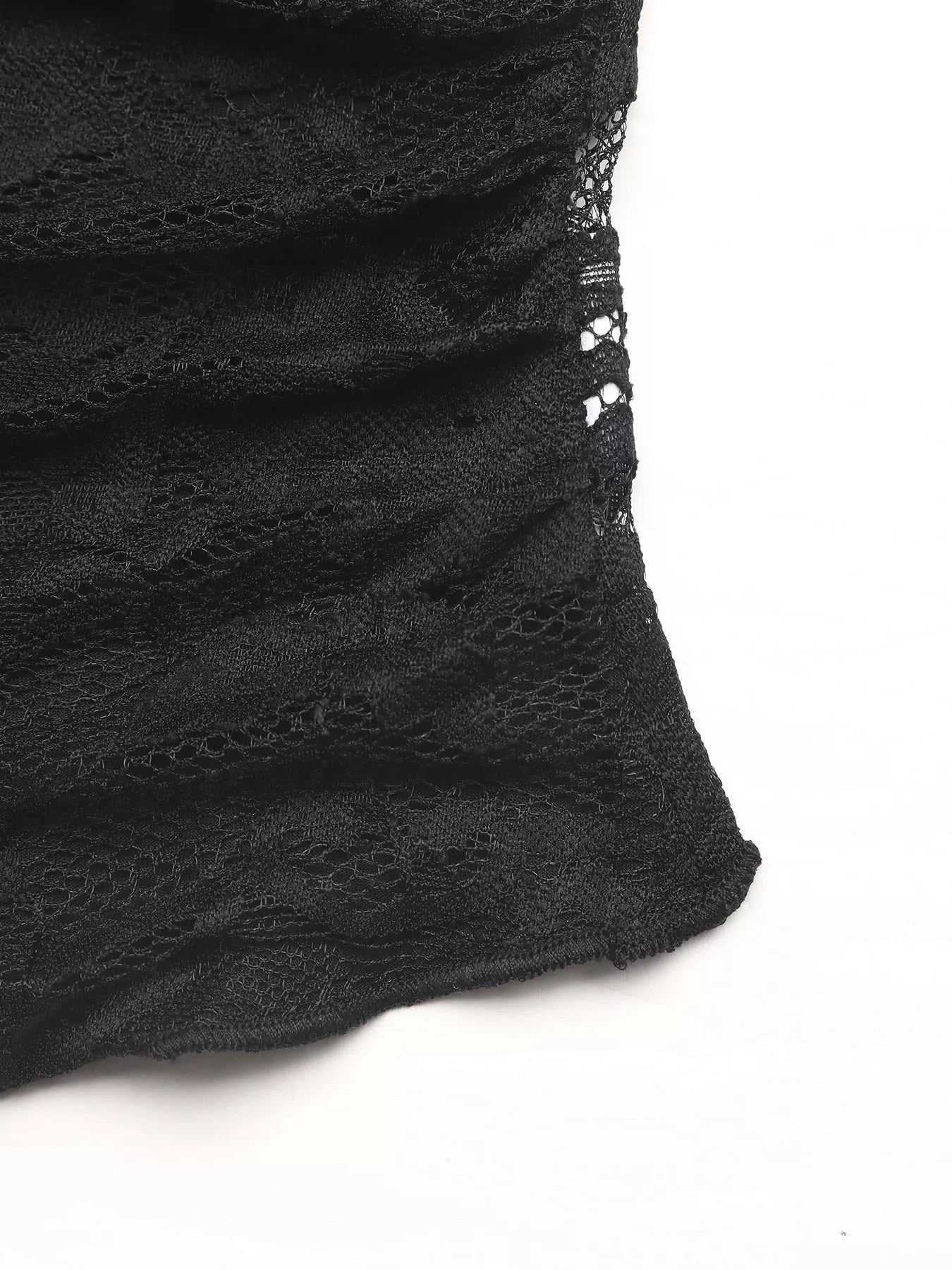 Lace V-Neck Slim Fit T-Shirt texture detail showcasing intricate lace fabric and design elements.