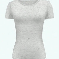 Round Neck Short Sleeve T-Shirt in light gray color with a fitted silhouette and short sleeves.