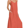Zenana Woven Arc Hem Cami Midi Dress With Flowy Pockets