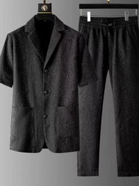 Men's button-up shirt and matching pants set, plus size