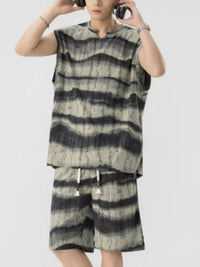 Men's striped tank and matching shorts set, plus size