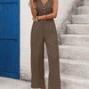 Casual Sleeveless V-Neck Wide Leg Jumpsuit