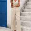 V-Neck Drawstring Waist Wide Leg Jumpsuit