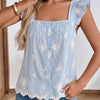 Striped Embroidered Ruffle Sleeve Blouse
