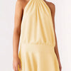 Backless Halter Neck Gathered Waist Dress