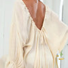 Backless Drawstring Back Flounce Sleeve Cover-Up