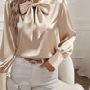 Satin Bow Tie Long Sleeve Top