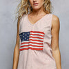 POL V-Neck Ribbed Tank with American Flag Patch and Star Back Patch