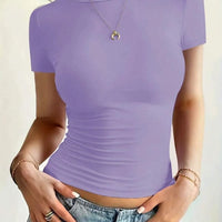 Round Neck Short Sleeve T-Shirt in light purple color, featuring a snug fit and classic design.