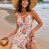 Twisted Front Crisscross Double Spaghetti Strap One-Piece Swimwear