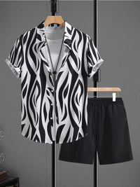 Men's zebra-print short-sleeve shirt and shorts set