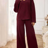 V-Neck Long Sleeve Top and Wide Leg Pants Set