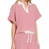 Zenana Striped Collared Top & Shorts Set
