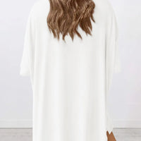 Full Size Oversized Slit Round Neck Top and Shorts Lounge Set Plus Size back view model wearing white top