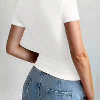 Round Neck Short Sleeve T-Shirt shown from the back, featuring a fitted design and short sleeves.