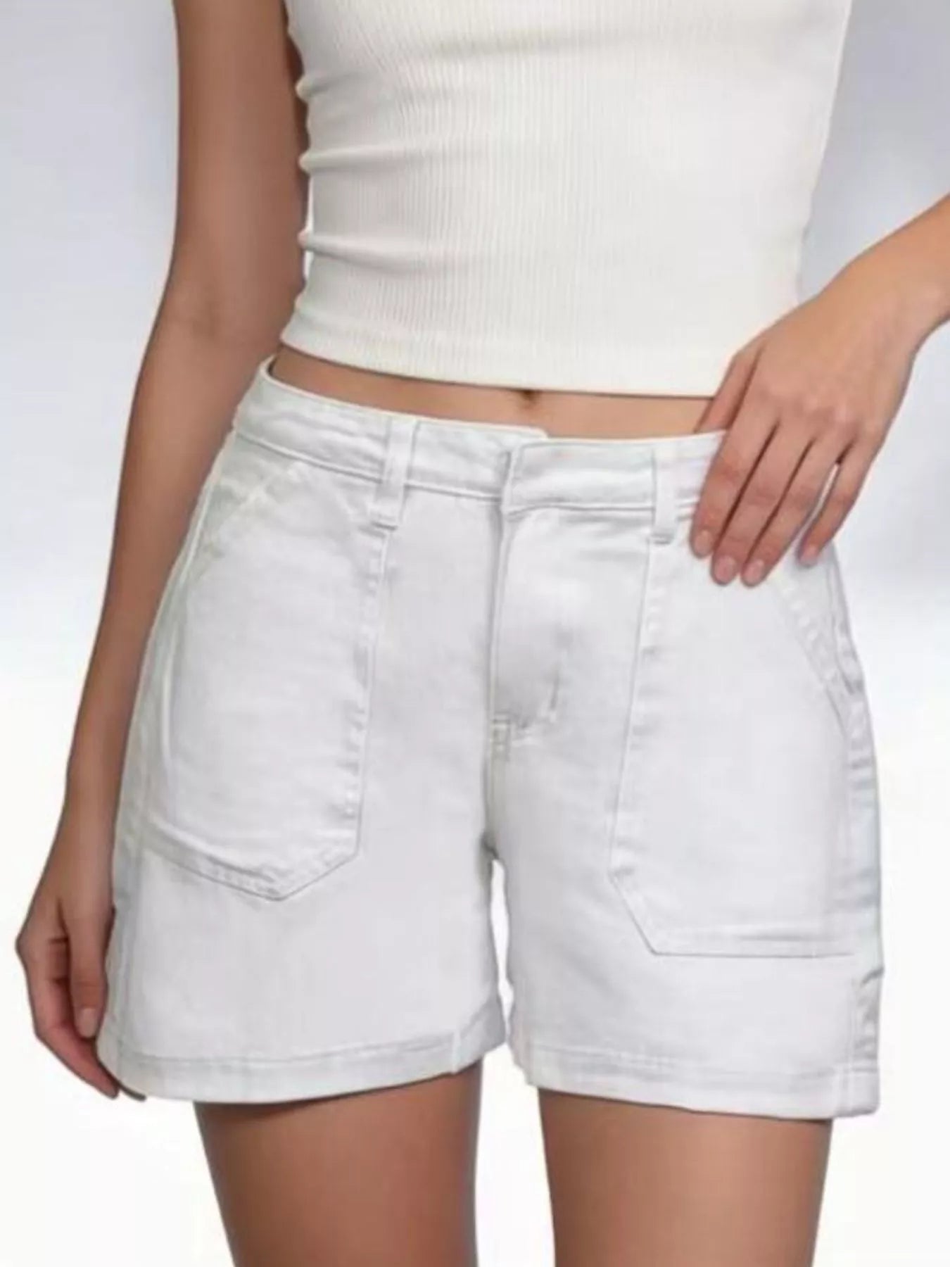 Pocketed Denim Shorts featuring a stylish design and practical pockets for casual summer wear.