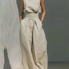 High Neck Sleeveless Top and Wide Leg Pants Set