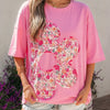 Flower Patched Round Neck Tunic T-Shirt