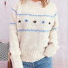 Ribbed Hem Flower Long Sleeve Sweater