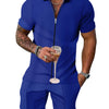 Men's Plus Size Zip Up Short Sleeve Top and Shorts Set