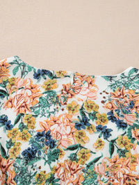 Floral Print Ruffle Hem Mini Dress back detail featuring vibrant floral design and ruffled neckline.