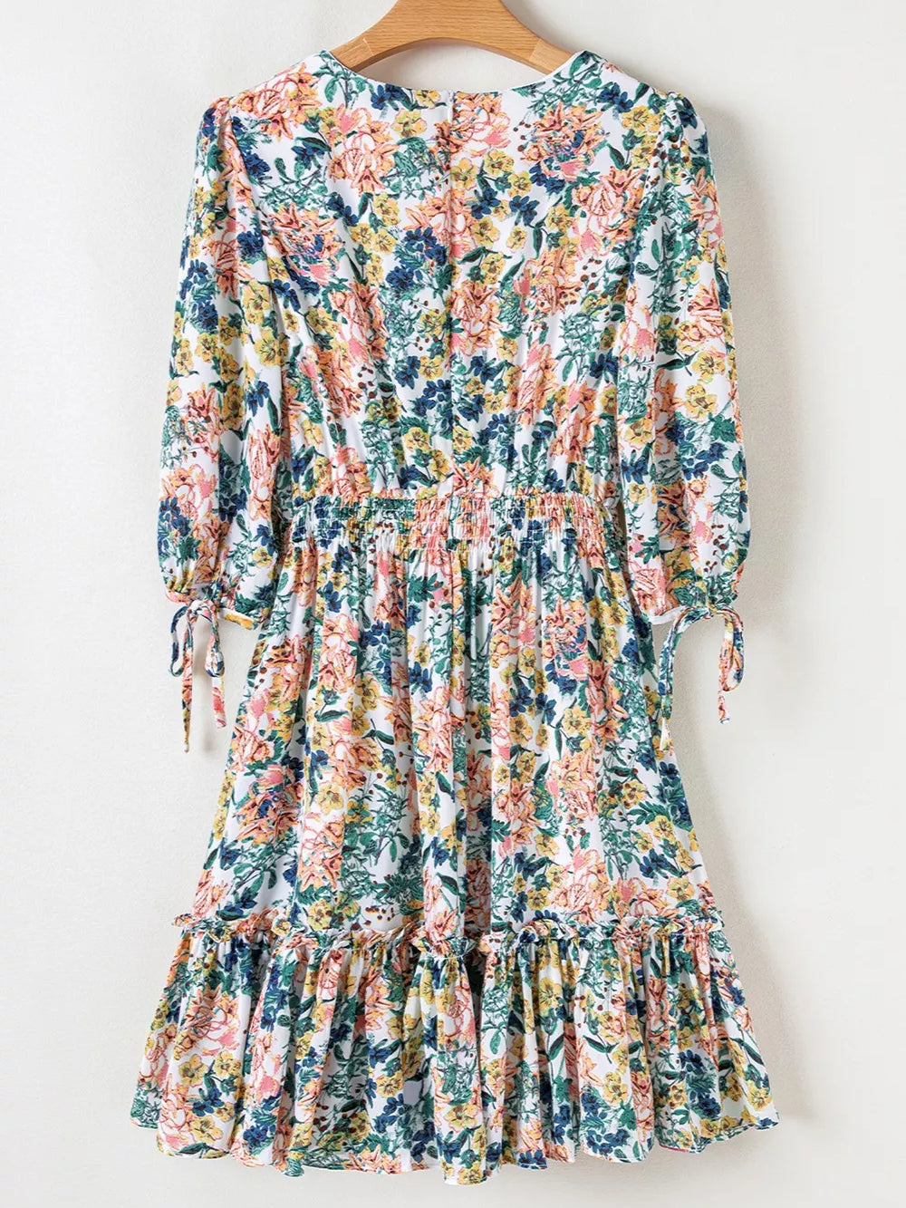 Floral Print Ruffle Hem Mini Dress featuring ruffles and a vibrant floral pattern, perfect for casual outings.