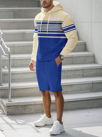 Men's striped hoodie and drawstring shorts set
