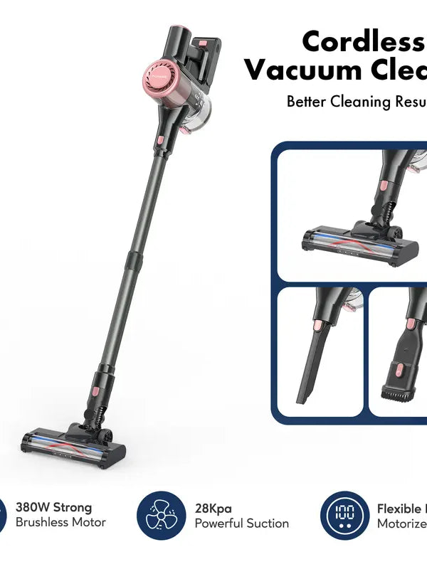 Homeika Cordless Vacuum Cleaner, 28Kpa Powerful Suction, 380W Strong Brushless Motor with 8 in 1 Lightweight Stick Vacuum Cleaner with 50 Min Runtime Detachable Battery for Pet Hair & Carpet