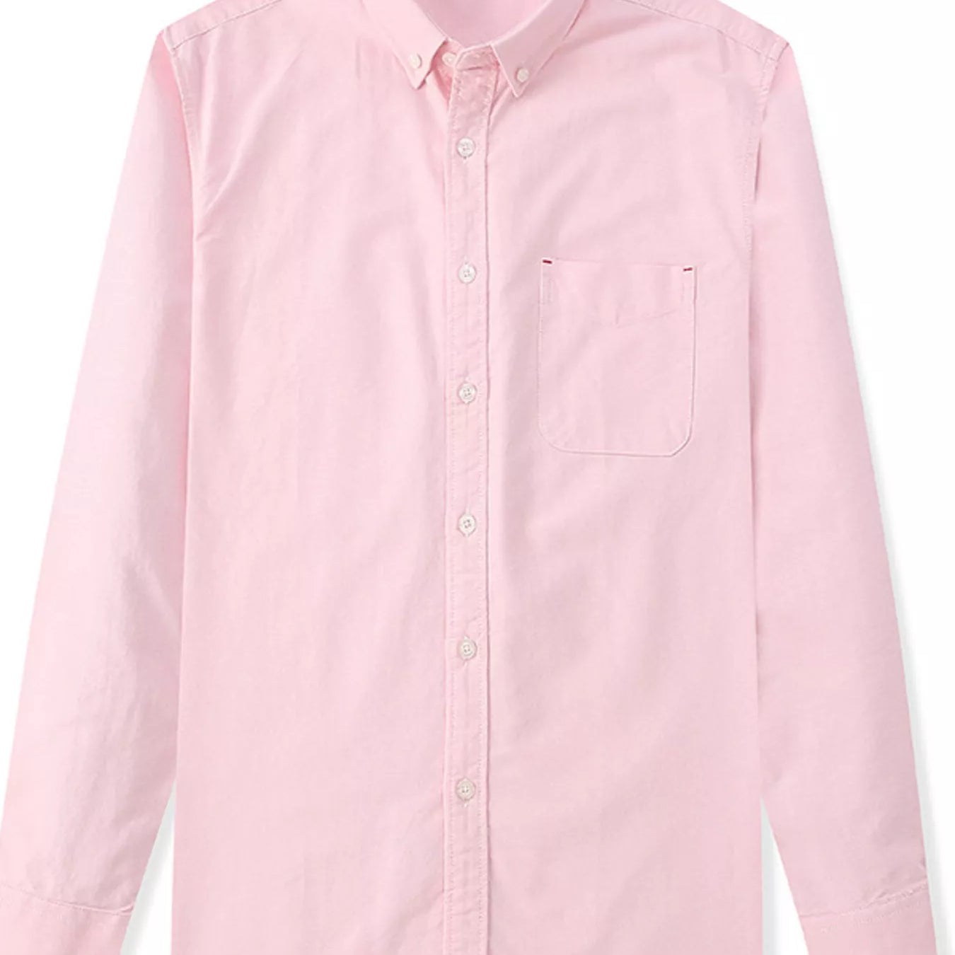 Men's Full Size Button Up Long Sleeve Shirt Plus Size in pink color with buttoned front and pocket.