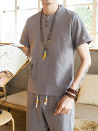 Men's button-detail short-sleeve top and matching pants set