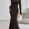 Devine Backless Round Neck Long Sleeve Maxi Dress