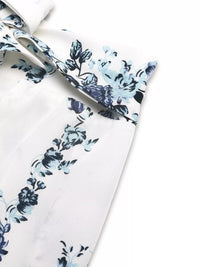 Floral Print Tie Front Wide Leg Pants close-up showing floral design and tie detail.