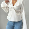 V-Neck Twist Front Long Sleeve Blouse