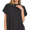 Zenana Viscose Mock Neck Short Sleeve Boxy Sweater