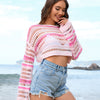 Women's Hollow Striped Patchwork Bikini Beach Cover-Up