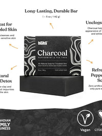 Keika Charcoal Black Soap Bar for troubled skin, natural detox, vegan, face and body, 5 oz with peppermint scent.