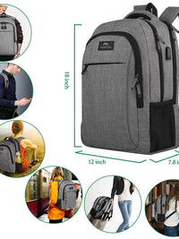 MATEIN grey travel laptop backpack with USB port, anti-theft design, fits 15.6 inch laptops, perfect for college and work.